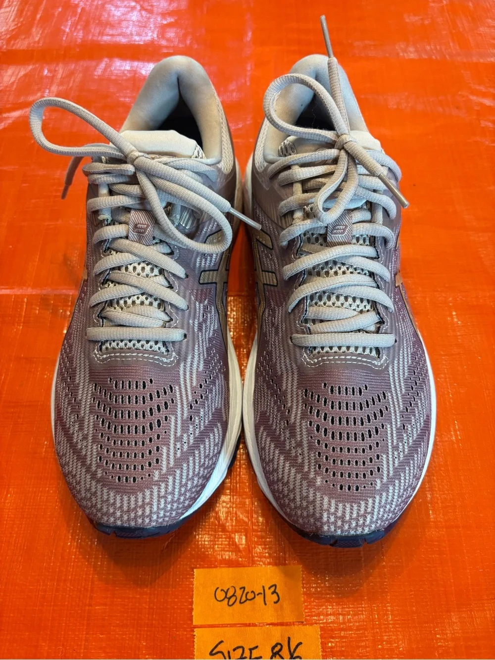 Asics Women's Light Gray and Mauve Knit Lace-Up Sneakers